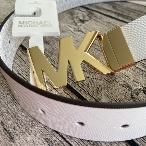 NWT! Michael Kors reversible waist belt in white leather and MK logos. S and M - Picture 6 of 16